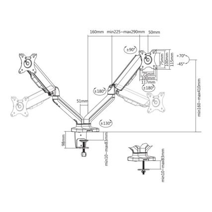 MK FLORIA MKF-21DP113S2 - Support réglable pour deux moniteurs 32 noir