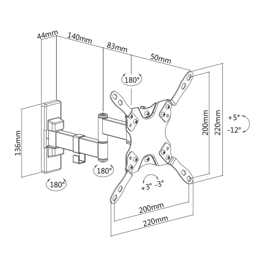 MK FLORIA MKF-21DP224 - Support mural TV articulé 46 noir