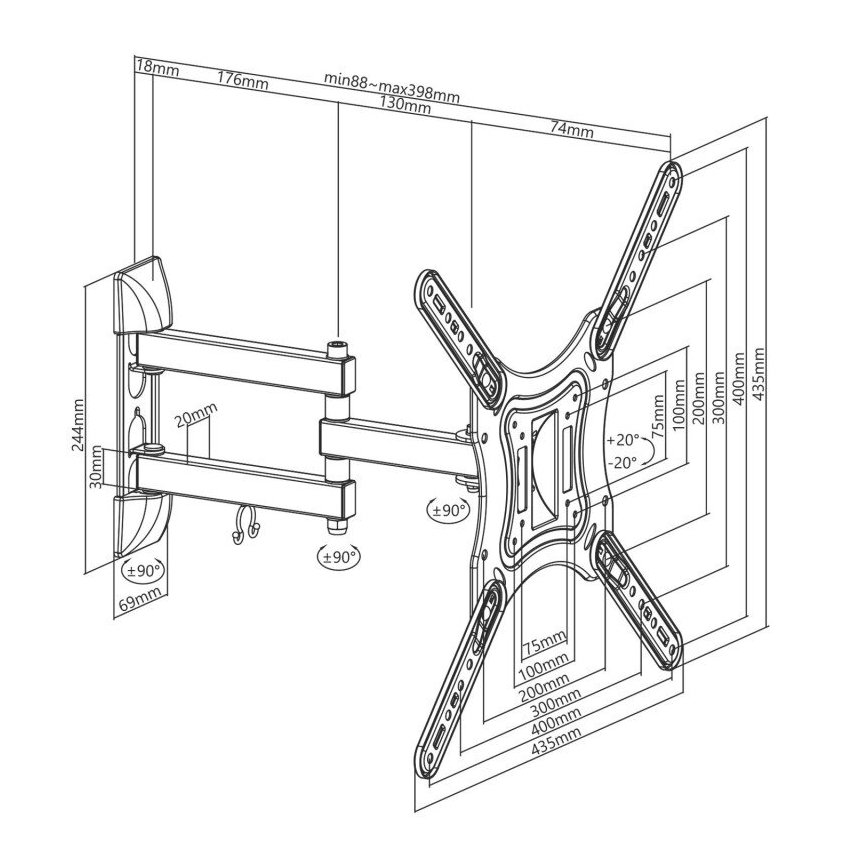 MK FLORIA MKF-23DP444 - Support mural pour TV avec joint 65" noir
