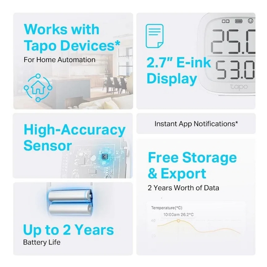 Moniteur intelligent de température et d'humidité — alimenté par 2 piles AAA