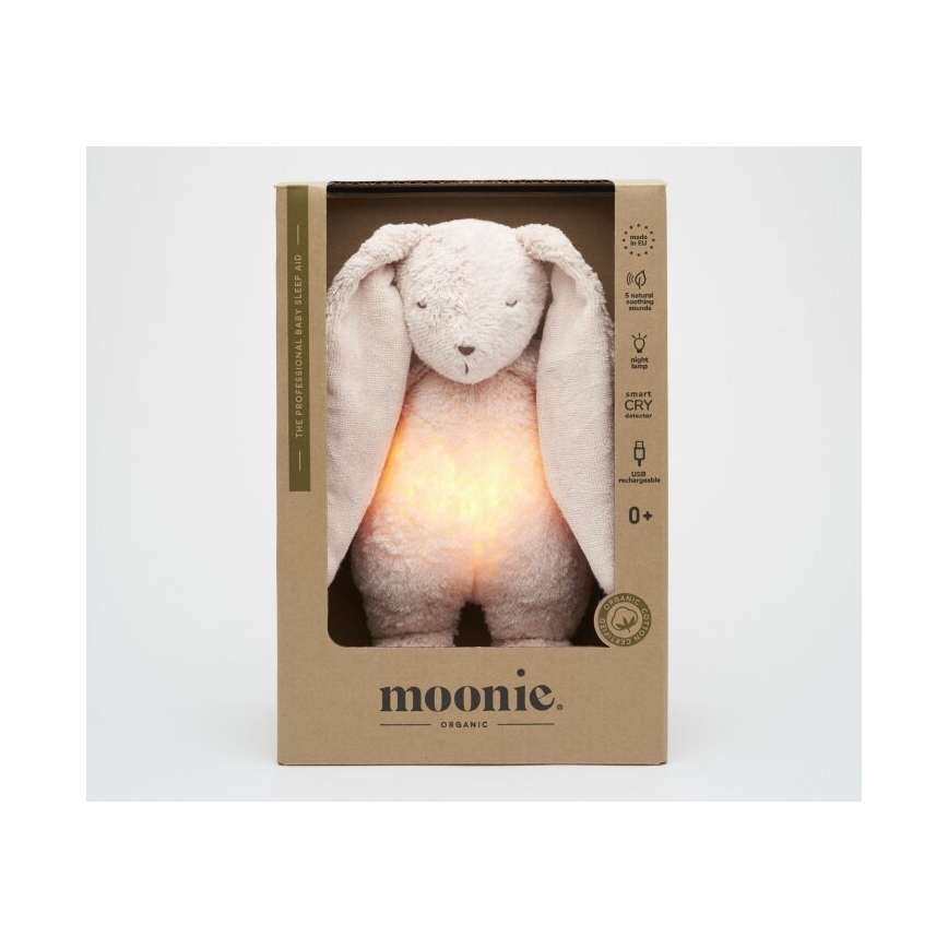 Moonie - Doudou avec mélodie et lumière 2.0 lapin organic rose