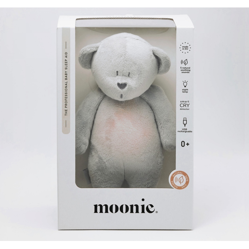 Moonie - Doudou avec mélodie et lumière ourson 2.0 argent