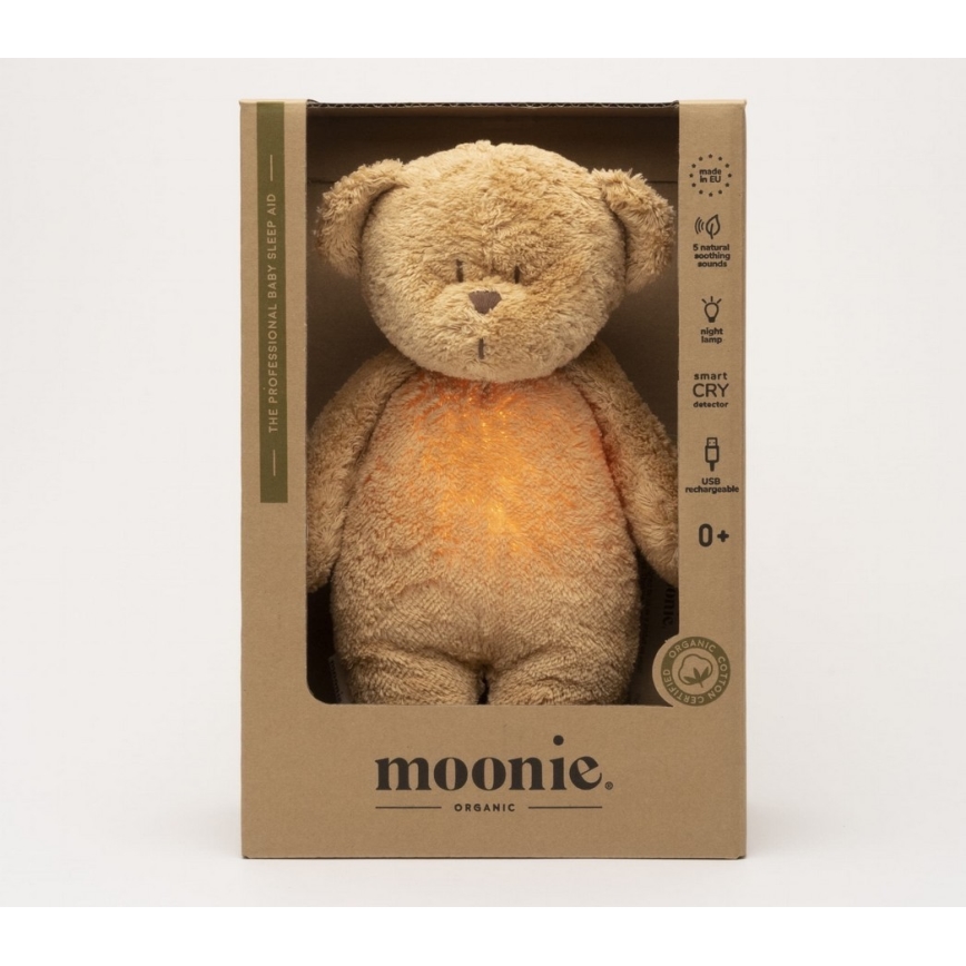 Moonie - Doudou avec mélodie et lumière ourson 2.0 organic cappuccino