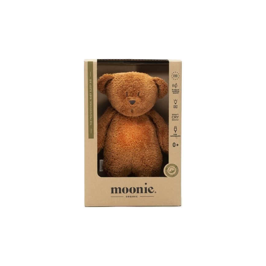 Moonie - Doudou avec mélodie et lumière ourson 2.0 organic caramel