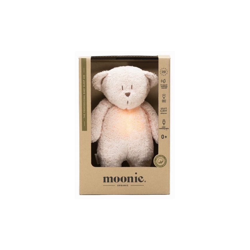 Moonie - Doudou avec mélodie et lumière ourson organic rose natur