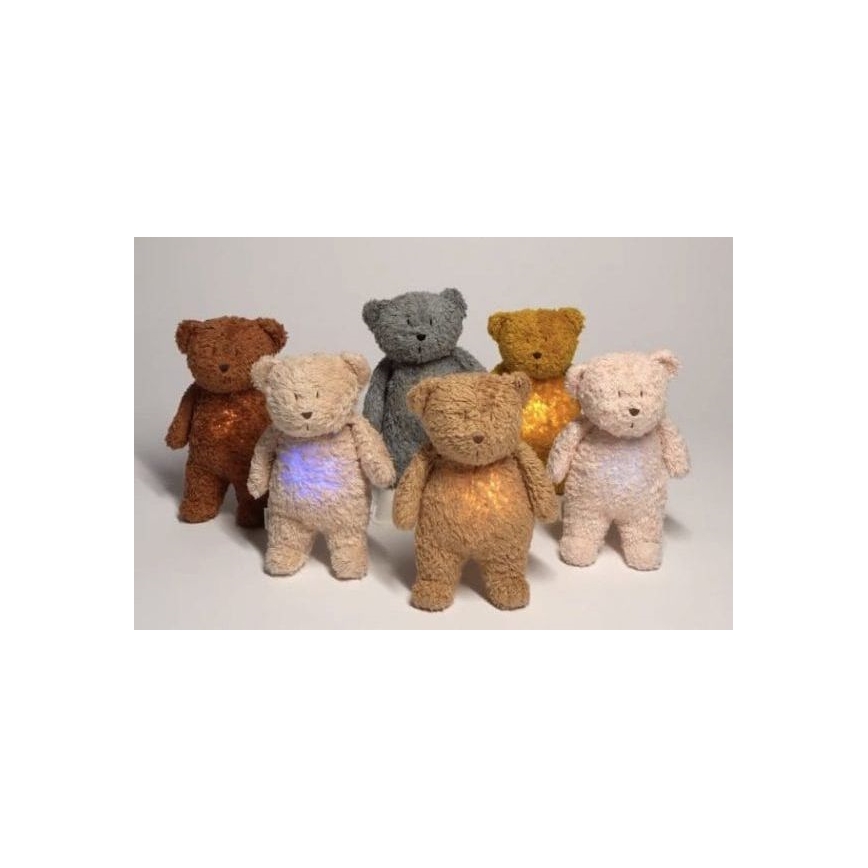Moonie - Doudou ours avec mélodie et lumière gris minéral organique