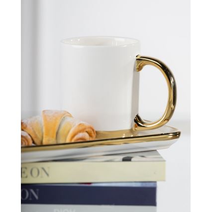 Mug avec cuillère LANA crème/doré