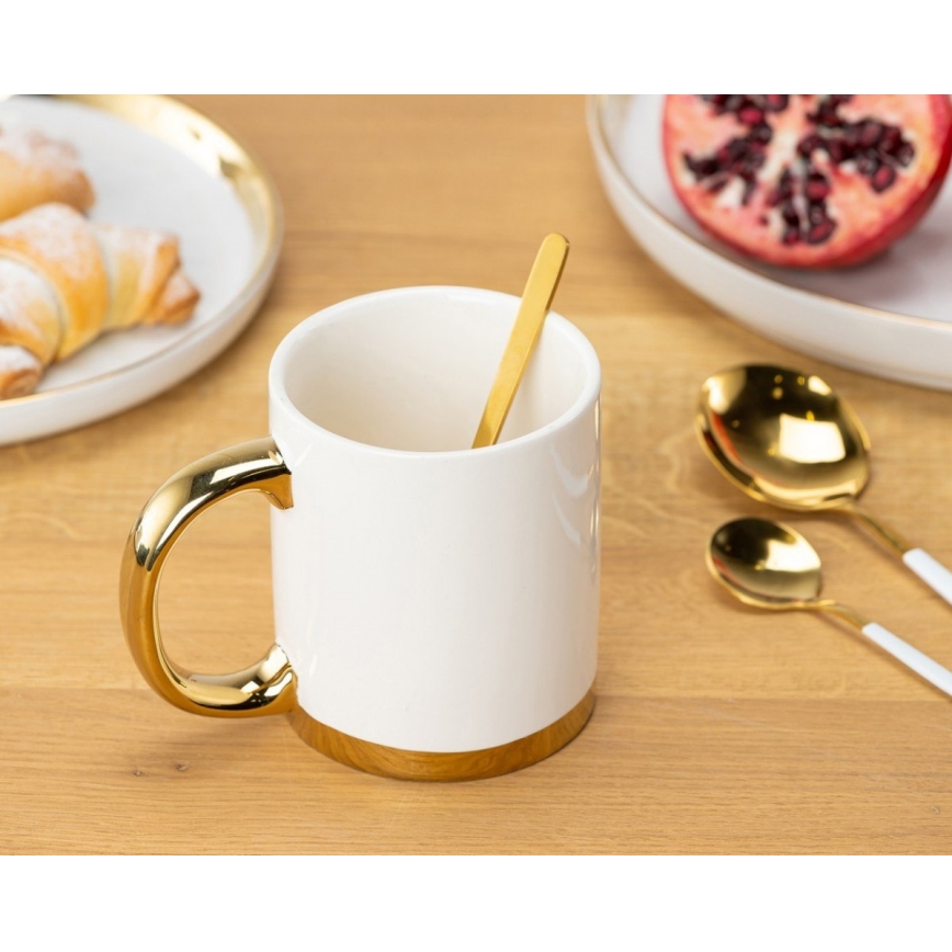 Mug avec cuillère LANA crème/doré