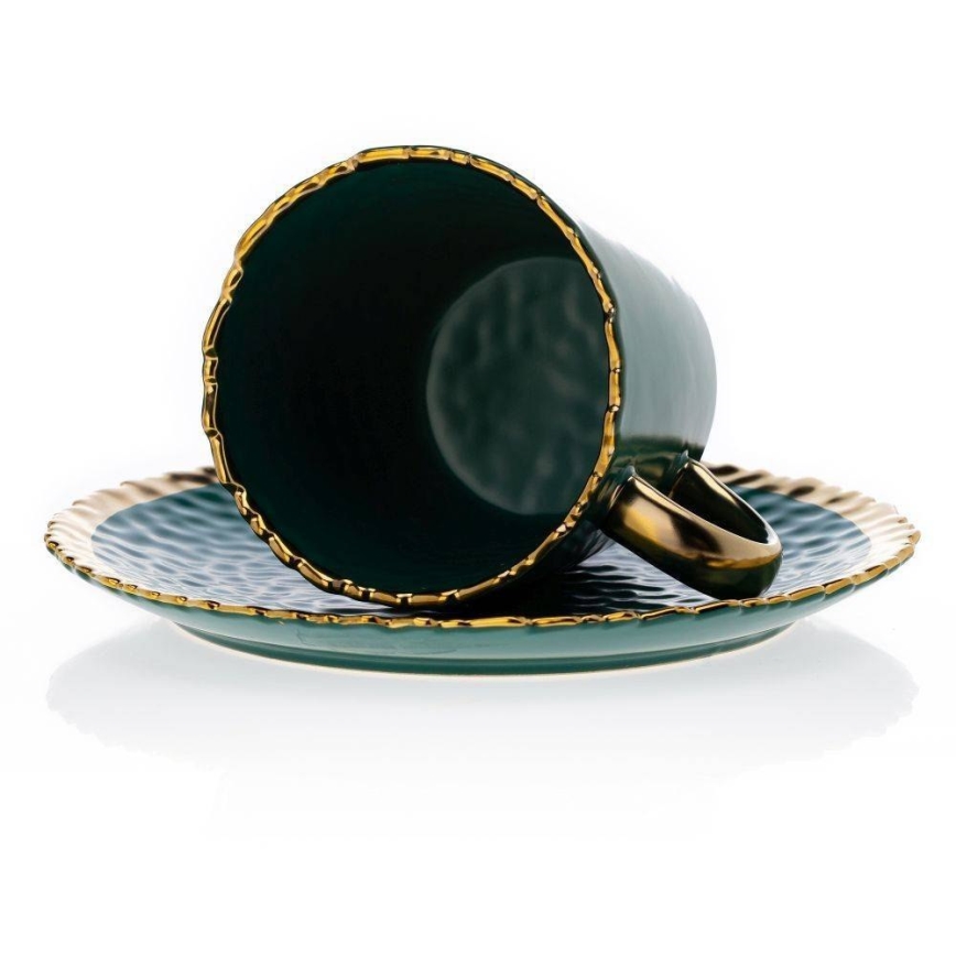 Mug avec sous-tasse et cuillère VALIA vert/doré