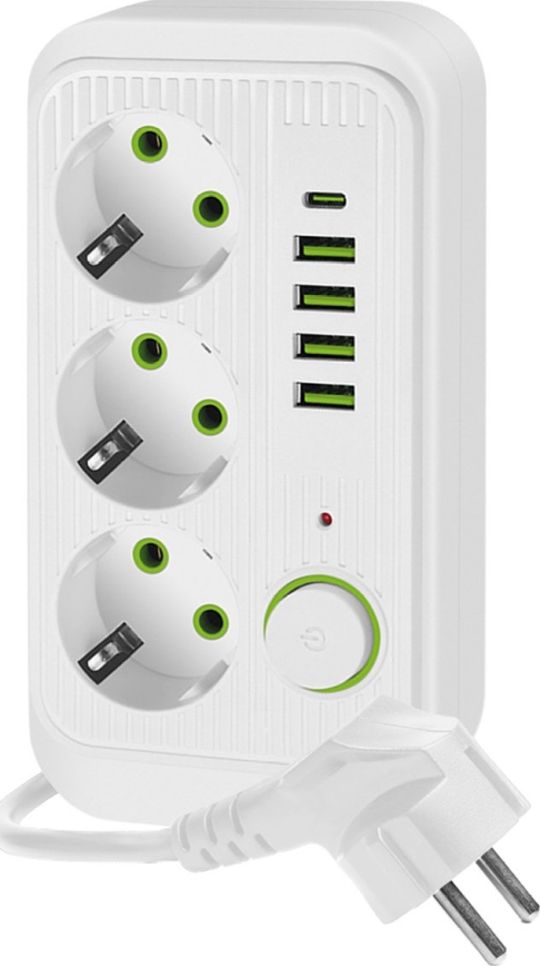 Multi-prise avec interrupteur LINEA 3x230V + 5xUSB A/C SCHUKO 5 m blanc