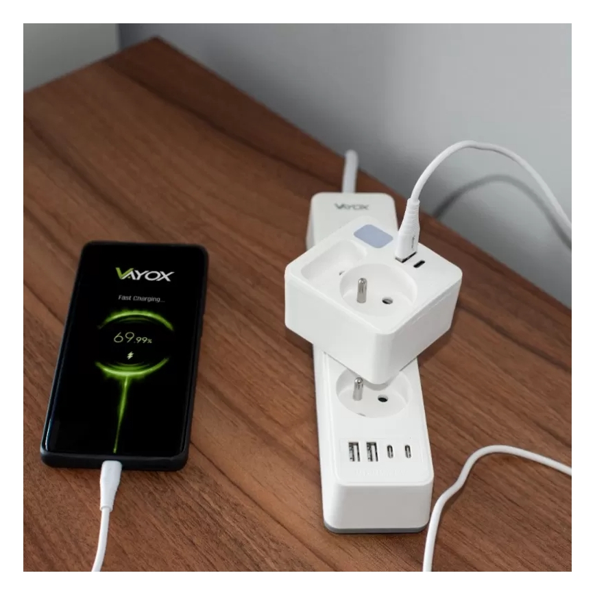 Bloc multiprise 2 prises + USB-C + USB-A avec éclairage LED 0,5W/230V 3000K