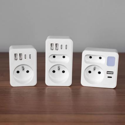 Bloc multiprise 2 prises + USB-C + USB-A avec éclairage LED 0,5W/230V 3000K