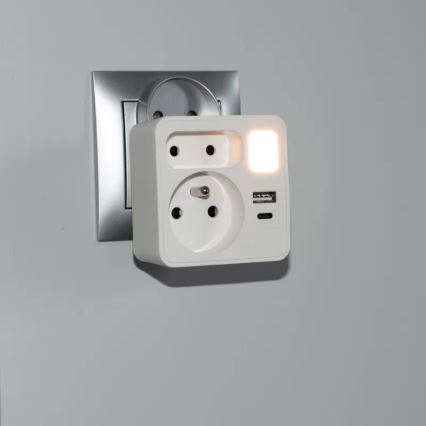 Bloc multiprise 2 prises + USB-C + USB-A avec éclairage LED 0,5W/230V 3000K