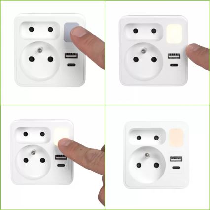 Bloc multiprise 2 prises + USB-C + USB-A avec éclairage LED 0,5W/230V 3000K