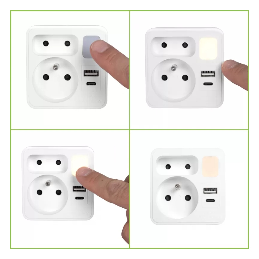 Bloc multiprise 2 prises + USB-C + USB-A avec éclairage LED 0,5W/230V 3000K