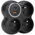 Multiprise 3 prises 15 A avec ports USB-A et USB-C, noire