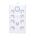 Multiprise 8 prises Type E avec interrupteur et protection contre les surtensions + 1x USB-A + 1x USB-C, 2 m, blanche