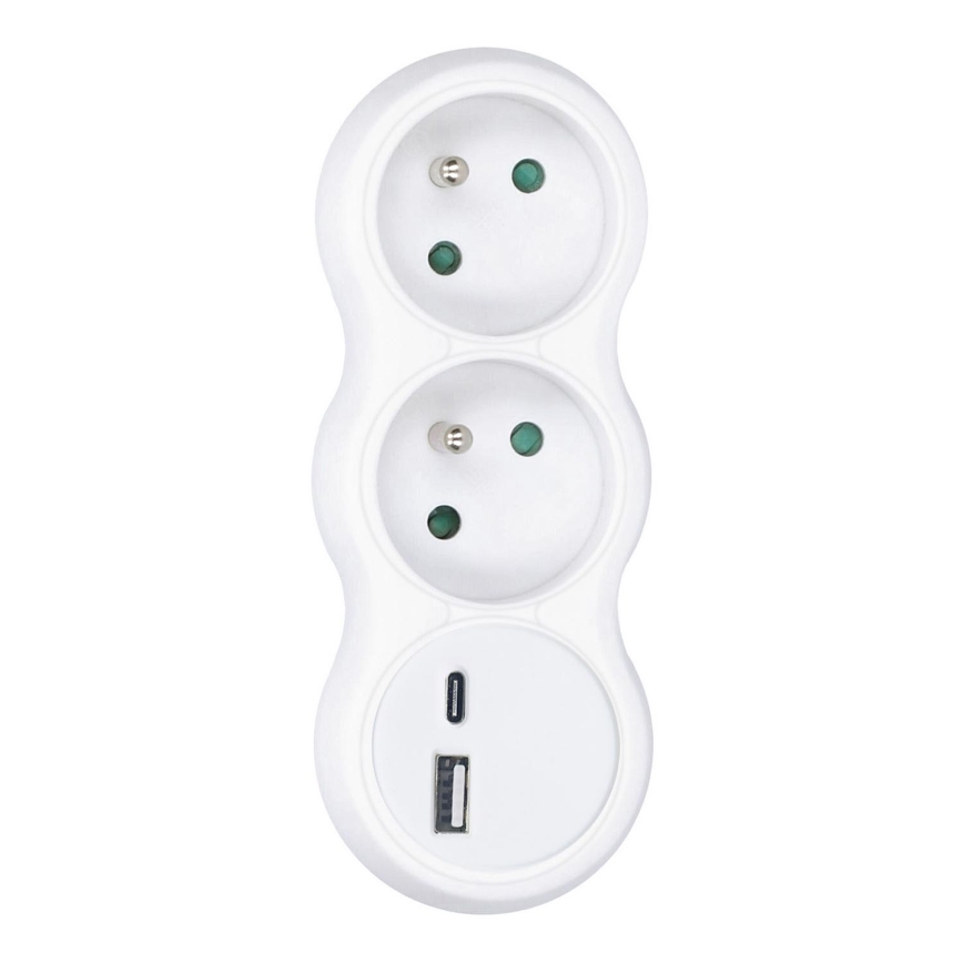 Solight PP111USBC - Multiprise avec interrupteur 3Z + 2xUSB 2m blanc