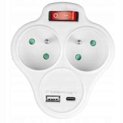 Multiprise avec interrupteur 2 prises + USB-C + USB-A