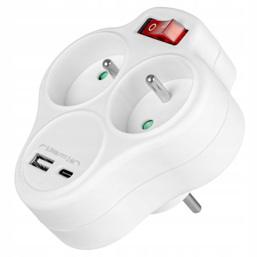Multiprise avec interrupteur 2 prises + USB-C + USB-A