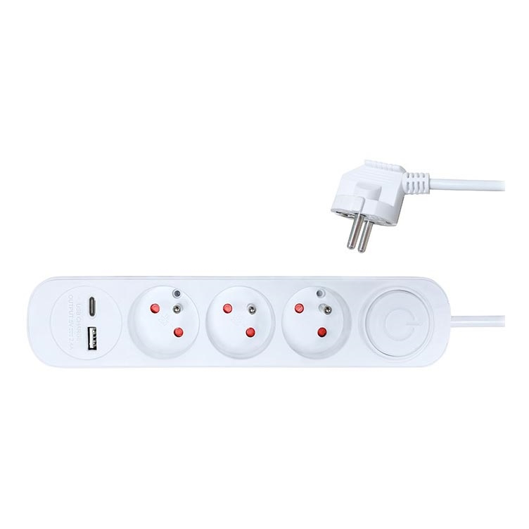 Solight PP111USBC - Multiprise avec interrupteur 3Z + 2xUSB 2m blanc