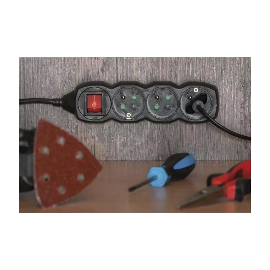 Multiprise avec interrupteur 3Z 3m noir