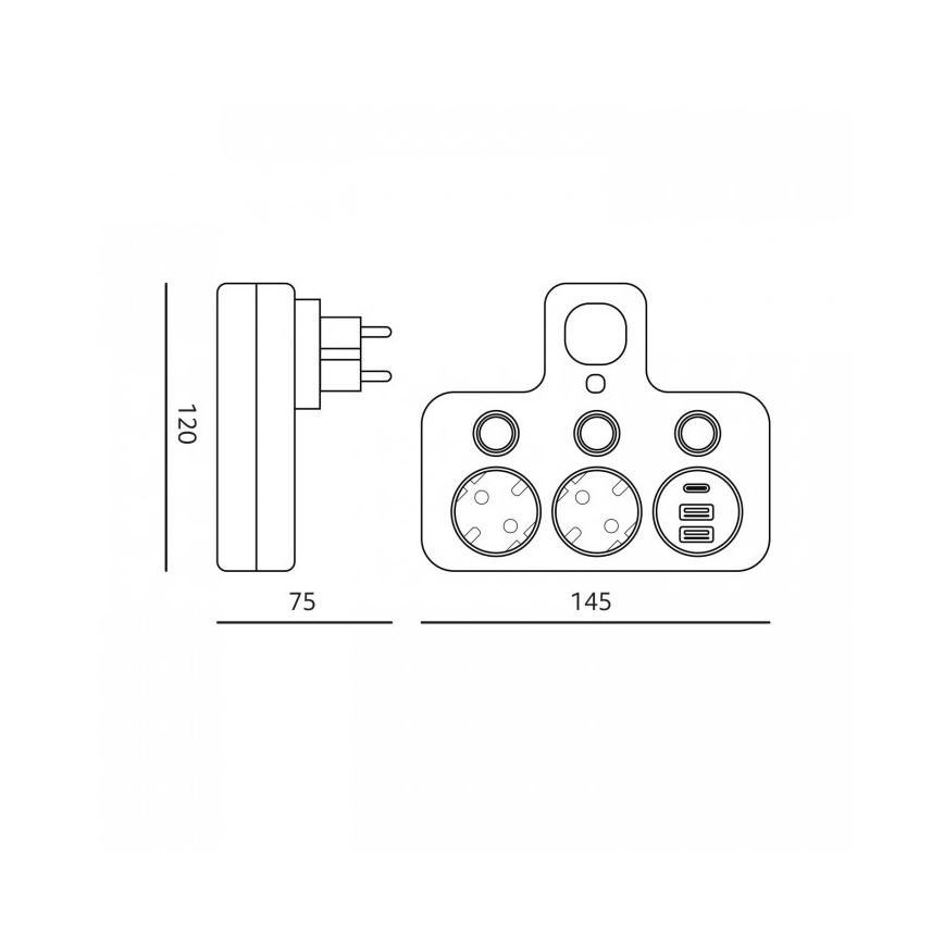 Multiprise avec interrupteur et éclairage LED LINEA PRO 2Z + 3xUSB A/C SCHUKO 4000K noire