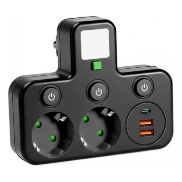 Multiprise avec interrupteur et éclairage LED LINEA PRO 2Z + 3xUSB A/C SCHUKO 4000K noire