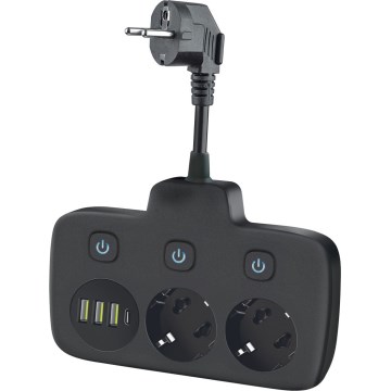 Multiprise avec interrupteur LINEA 2x230V + 4xUSB A/C SCHUKO noire