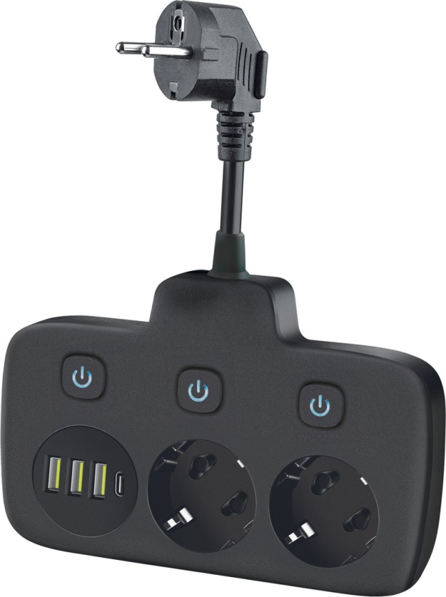 Multiprise avec interrupteur LINEA 2x230V + 4xUSB A/C SCHUKO noire