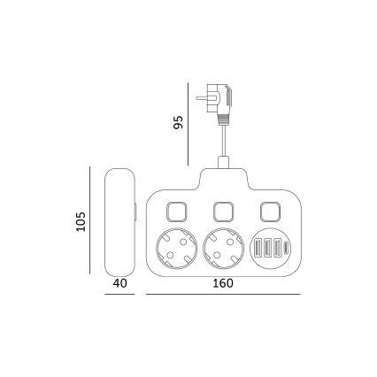 Multiprise avec interrupteur LINEA 2x230V + 4xUSB A/C SCHUKO noire