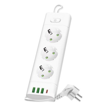 Multiprise avec interrupteur LINEA PRO 3x230V + 3xUSB-A + 1xUSB-C SCHUKO 3 m blanche