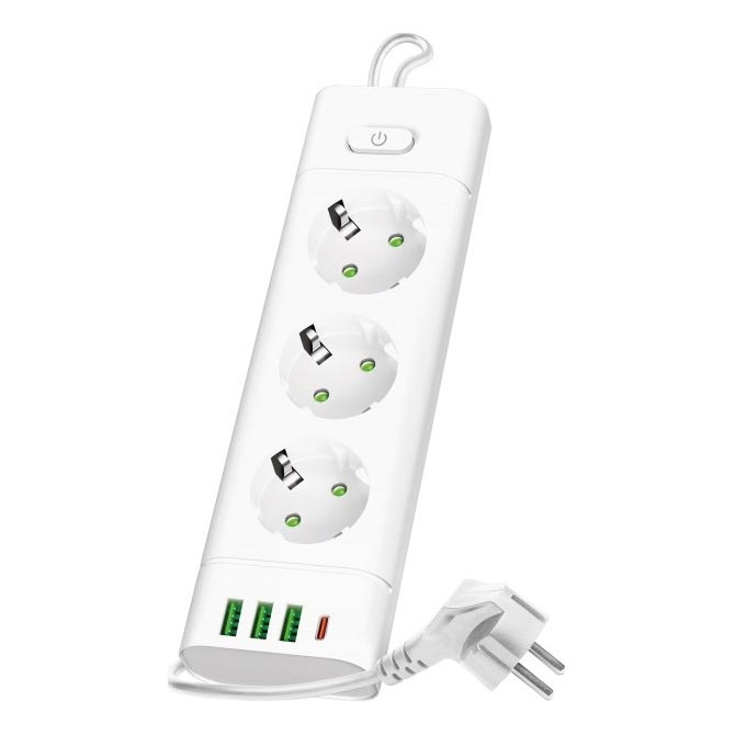 Multiprise avec interrupteur LINEA PRO 3x230V + 3xUSB-A + 1xUSB-C SCHUKO 3 m blanche