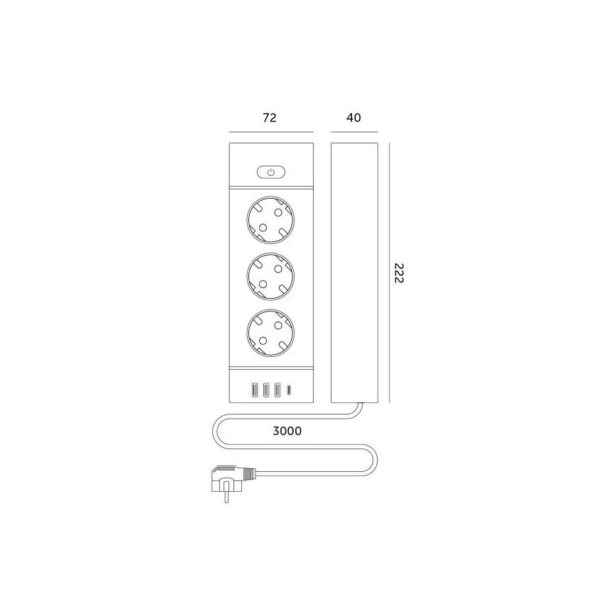 Multiprise avec interrupteur LINEA PRO 3x230V + 3xUSB-A + 1xUSB-C SCHUKO 3 m blanche