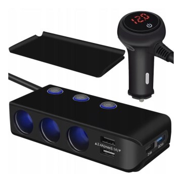 Multiprise de voiture 12V + 4x USB avec voltmètre 12/24V