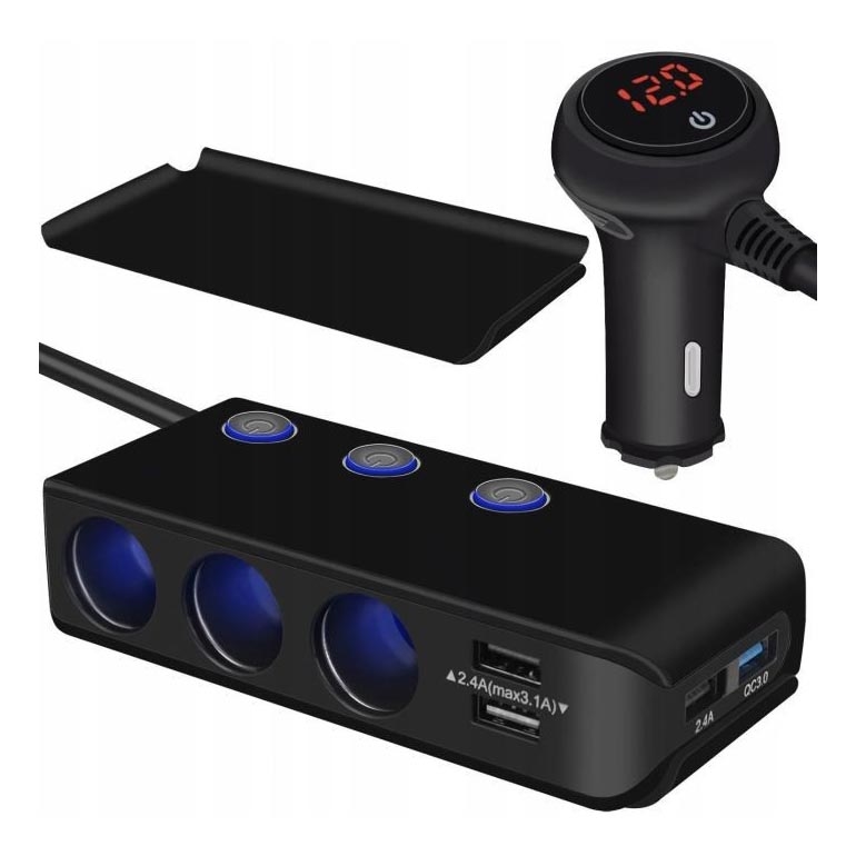 Multiprise de voiture 12V + 4x USB avec voltmètre 12/24V