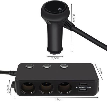 Multiprise de voiture 12V + 4x USB avec voltmètre 12/24V