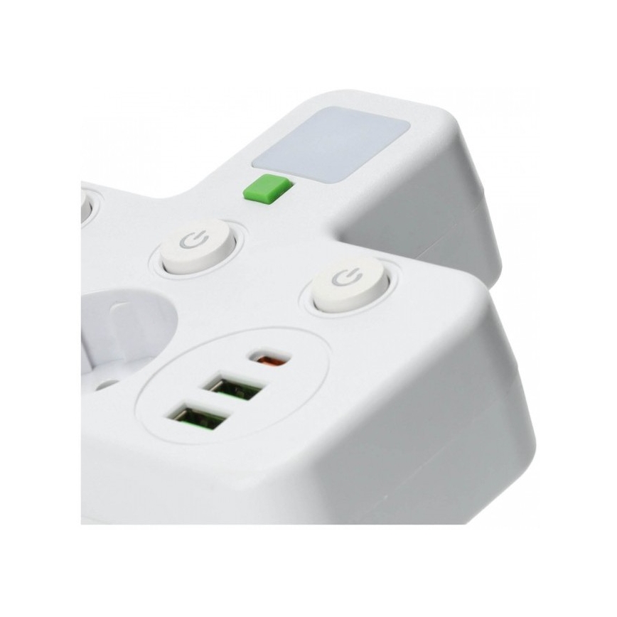 Multiprise avec interrupteur et éclairage LED LINEA PRO 2 prises SCHUKO + 3x USB A/C 4000K blanche