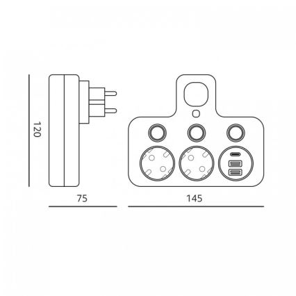 Multiprise avec interrupteur et éclairage LED LINEA PRO 2 prises SCHUKO + 3x USB A/C 4000K blanche