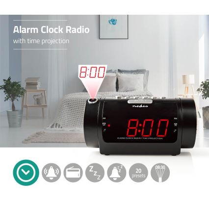 Radio-réveil avec affichage LED et projecteur 230V