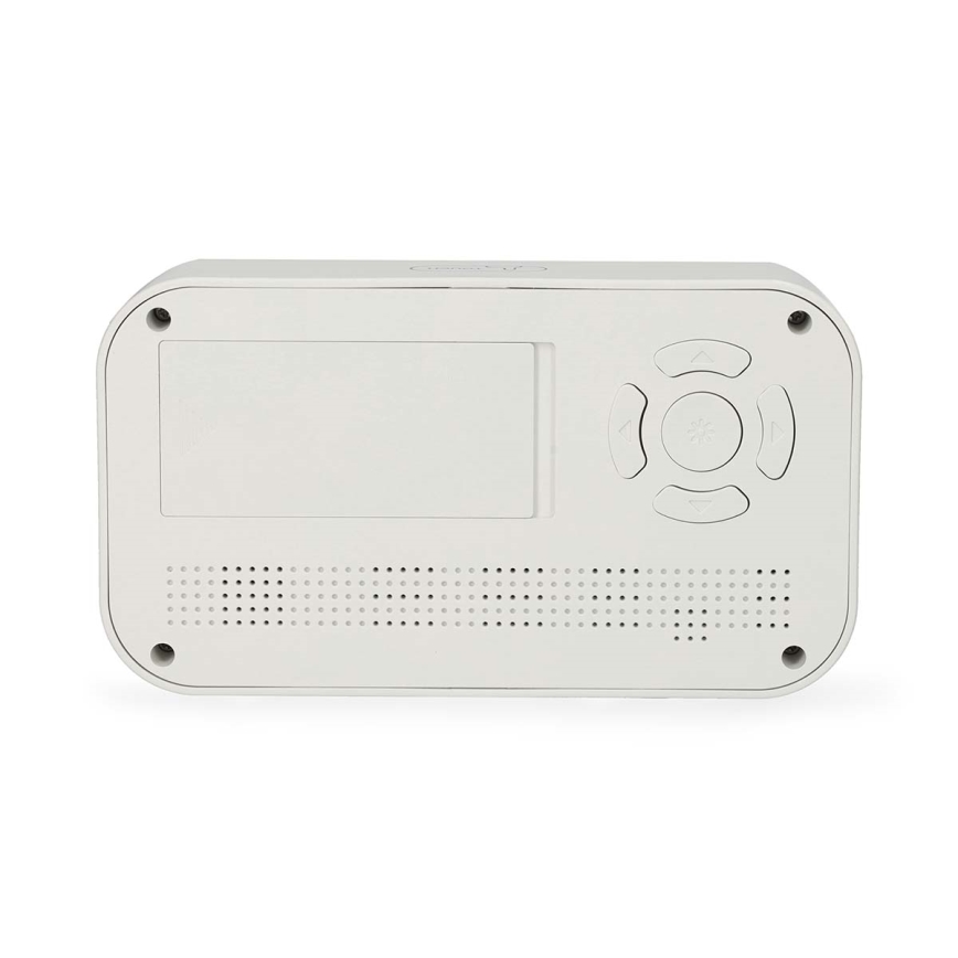 Horloge numérique avec alarme, thermomètre et hygromètre — fonctionne avec 2 piles AA — blanc