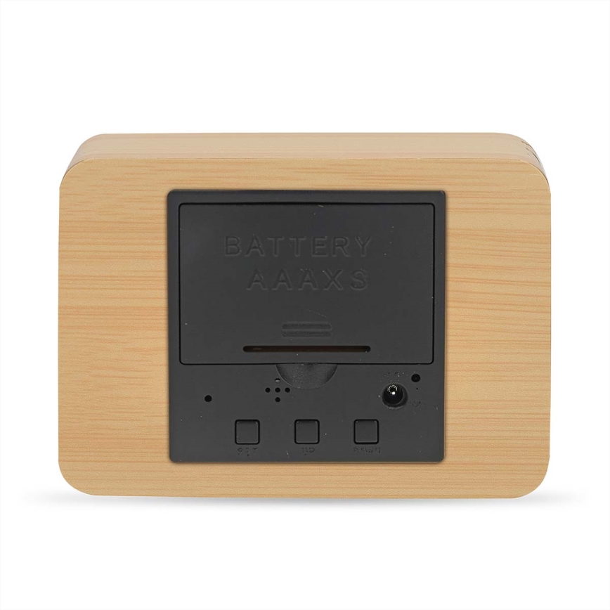 Réveil numérique à écran LED avec thermomètre, 5V/3xAAA, finition bois