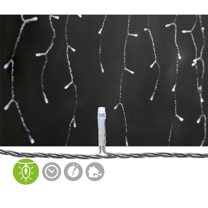 Rideau lumineux LED d'extérieur 180 LED, 7 fonctions, 10,9 m, IP44, blanc froid