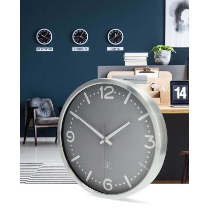 Horloge murale Ø 30,5 cm, 1xAA, chrome mat/gris