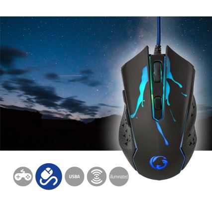 Souris gaming LED 1200/1800/2400/3600 DPI 6 boutons noir