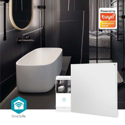 Panneau chauffant infrarouge 350 W / 230 V 59,8 x 62 cm IP44 Wi‑Fi Tuya + télécommande