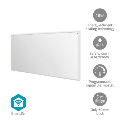 Panneau chauffant infrarouge 700W/230V 120x62 cm IP44 Wi-Fi Tuya + télécommande