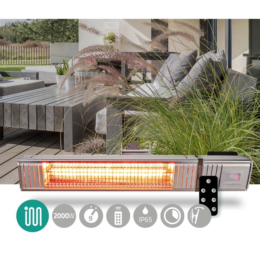Élément chauffant électrique extérieur 2000 W/230 V IP65 + Télécommande