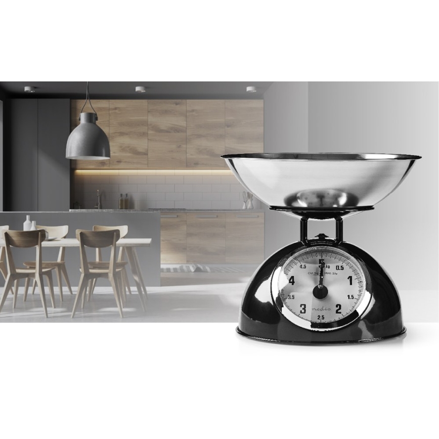 Nedis KASC110BK - Balance de cuisine rétro avec bol noir