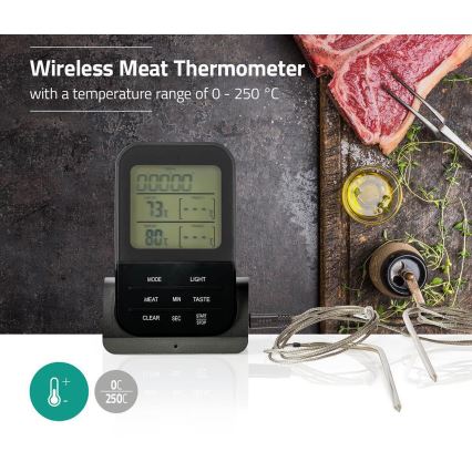 Thermomètre à viande sans fil avec écran LCD et minuteur 0-250 °C